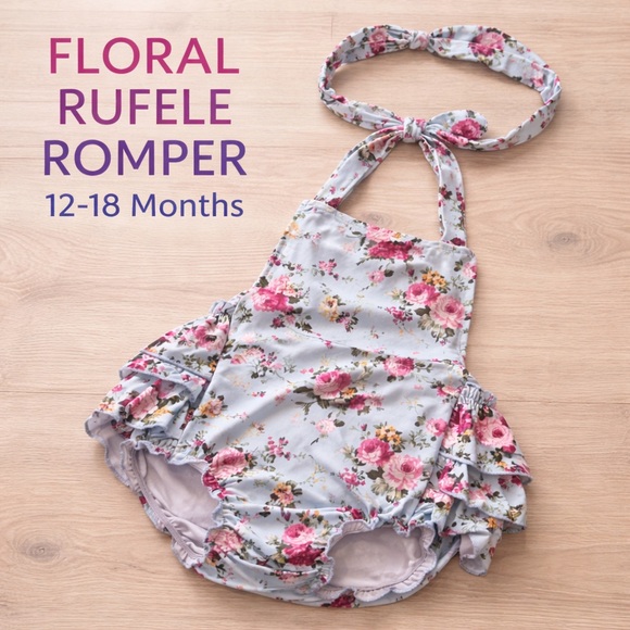 Dalan Other - Floral Ruffle Baby Romper w/ Matching Headband – Size S (Approx 12–18M)